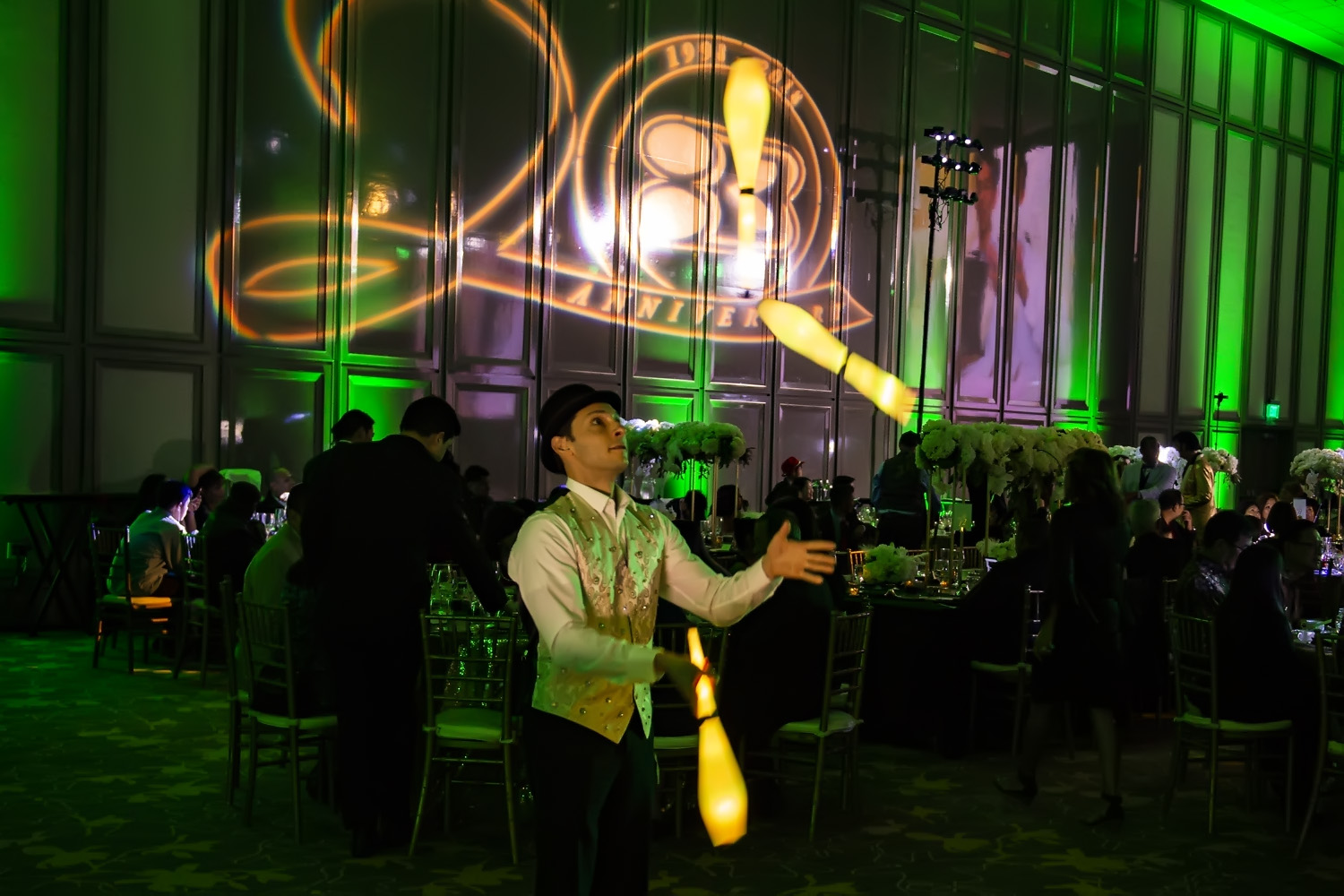 LED Juggler Entertains Arriving Guests at Holiday Gala